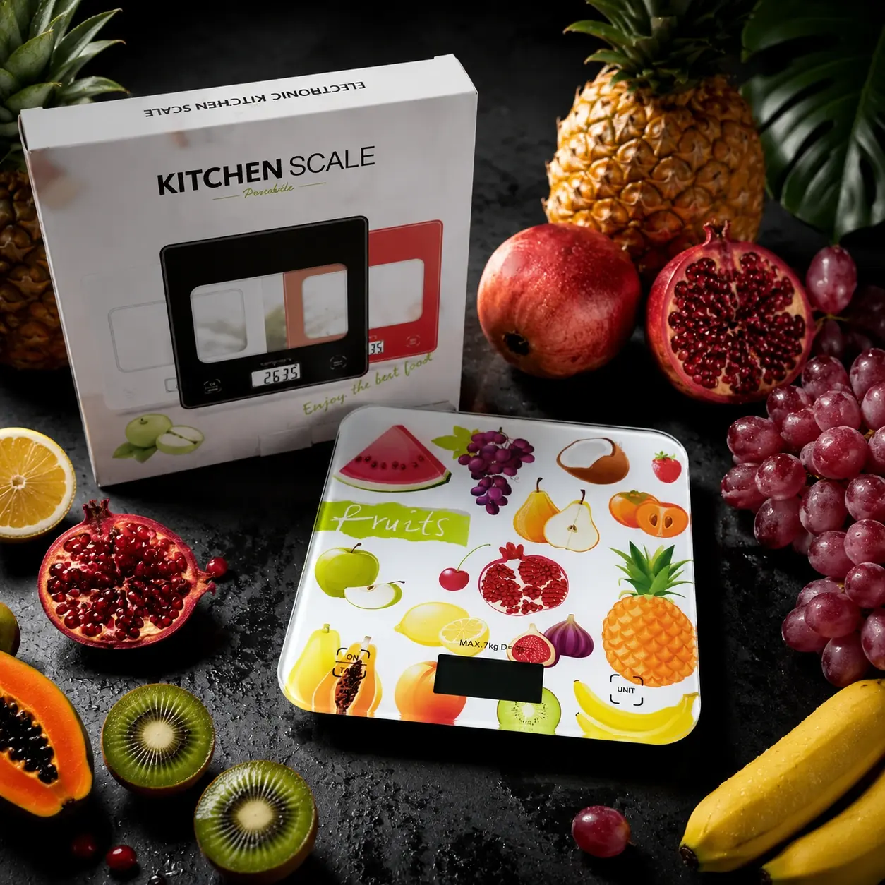 ترازوی دیجیتال آشپزخانه KITCHEN SCALE طرح میوه ظرفیت 7kg