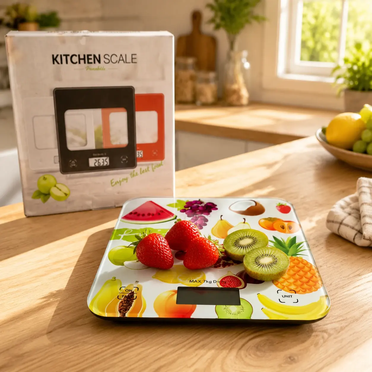 ترازوی دیجیتال آشپزخانه KITCHEN SCALE طرح میوه ظرفیت 7kg