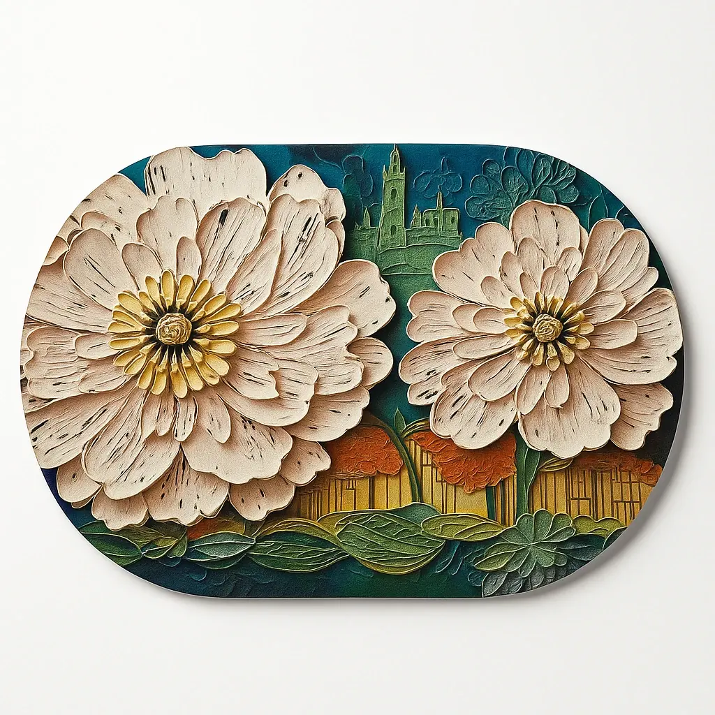 پادری طرح گل دوگانه سه‌بعدی سفید سایز 60×40
