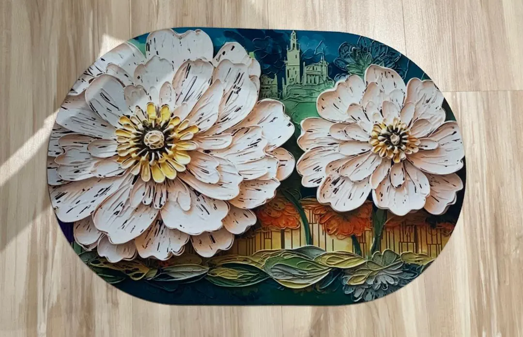پادری طرح گل دوگانه سه‌بعدی سفید سایز 60×40