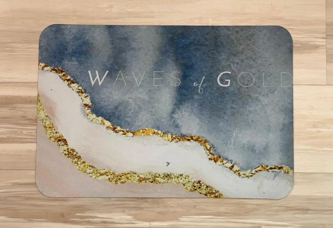 پادری طرح آبرنگی Waves of Gold آبی‌صورتی سایز 60×40