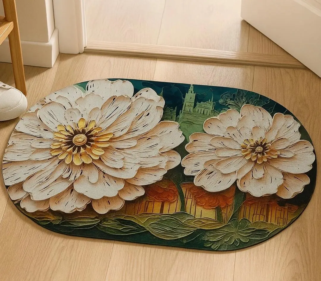 پادری طرح گل دوگانه سهبعدی سفید سایز ۶۰×۴۰