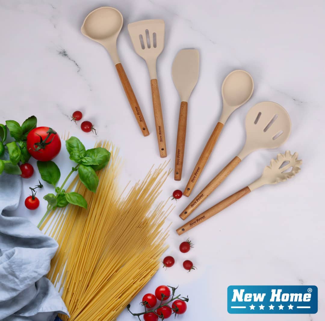 ست ۷ پارچه کفگیر و ملاقه سیلیکونی دسته چوبی مدل NH15-1501