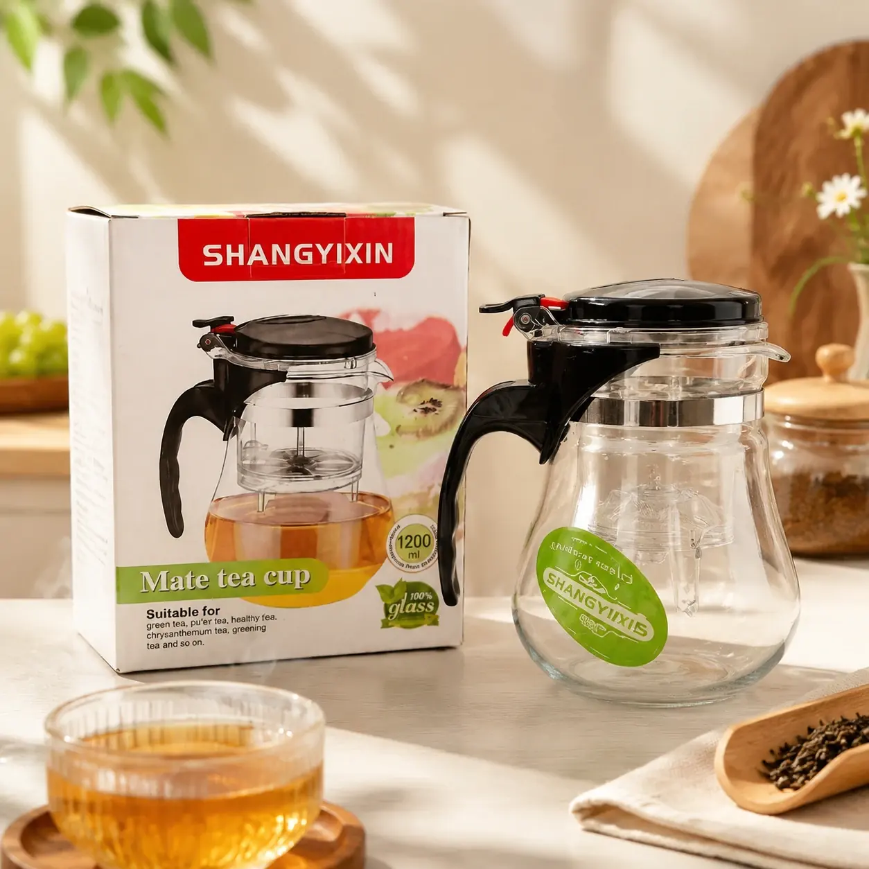 قوری دمنوش و چای SHANGYIXIN مدل Mate Tea Cup ظرفیت ۱۲۰۰ میلیلیتر کد ۴۸