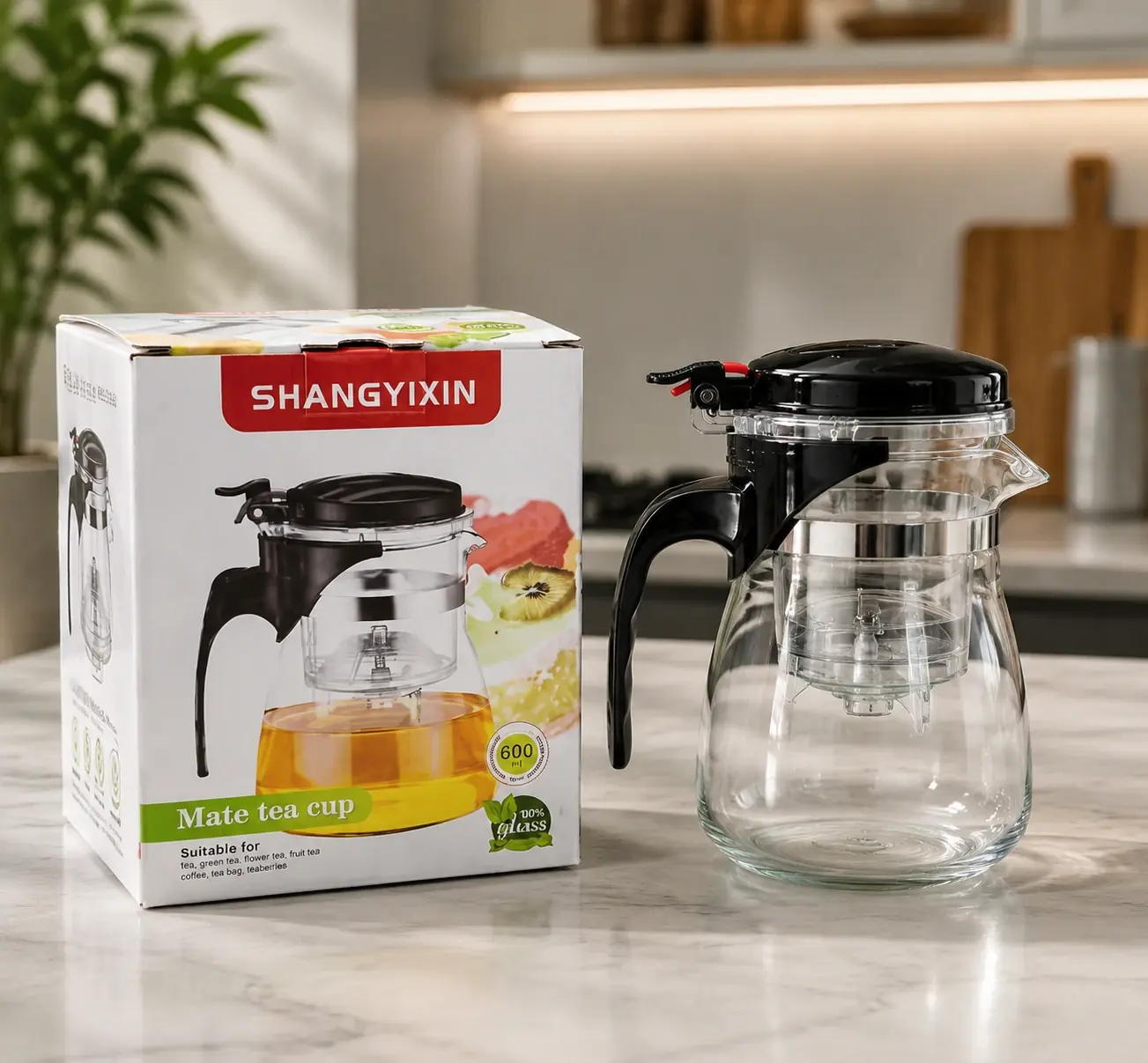 قوری دمنوش و چای SHANGYIXIN مدل Mate Tea Cup ظرفیت ۶۰۰ میلی‌لیتر کد 49
