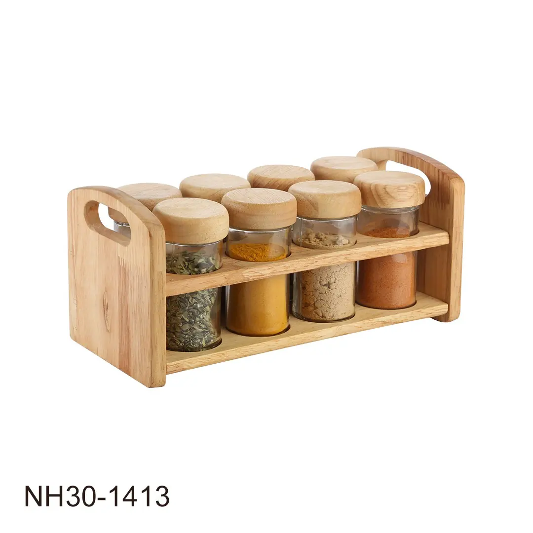 سرویس ۸ پارچه ادویه شیشهای با پایه چوبی نیوهوم کد: NH30-1413