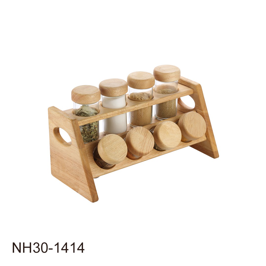 سرویس ۸ پارچه ادویه شیشهای با پایه چوبی نیوهوم کد: NH30-1414