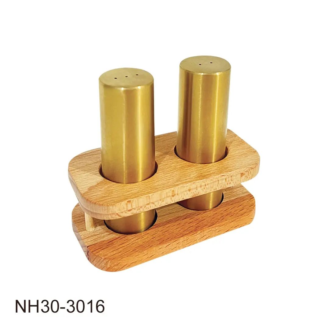 نمکدان استیل خش دار با پایه چوبی مستطیل کد : NH30-3016